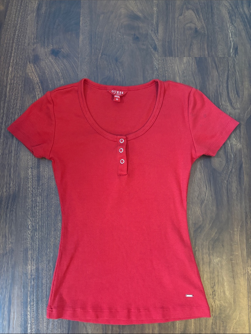 GUESS Red Henley Tee